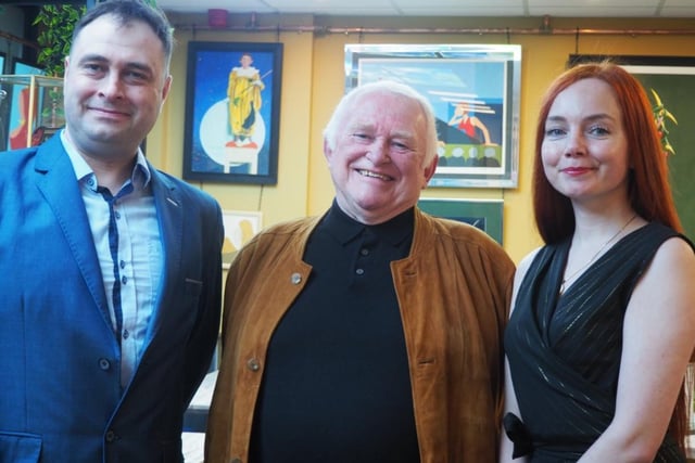 Martin Chatfield, centre, with the owners of the tea shop and gallery, Tea Amantes, Anna Paprzycka and Shamack Malachowski
