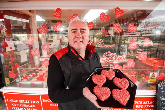 Steve Hope with his heart-shaped burgers for Valentine's Day