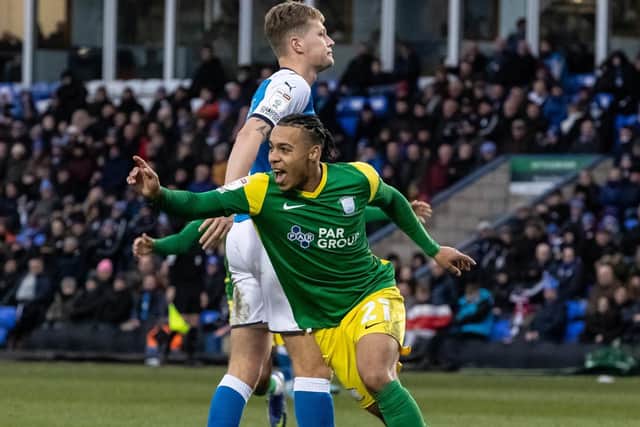 Cameron Archer turns to celebrate after netting the winner at Peterborough