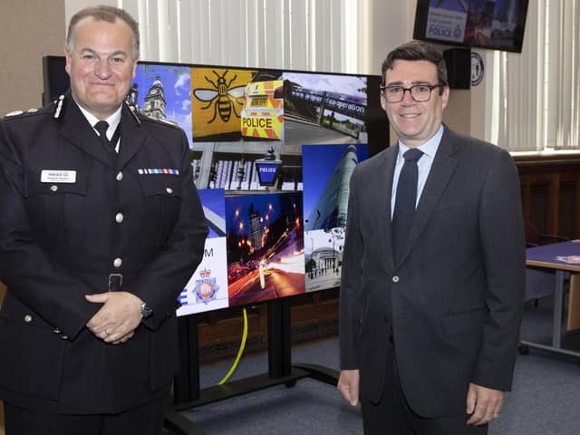 One of the possible contenders, Chief Constable Stephen Watson, formerly of Lancashire Constabulary, with Andy Burnham.