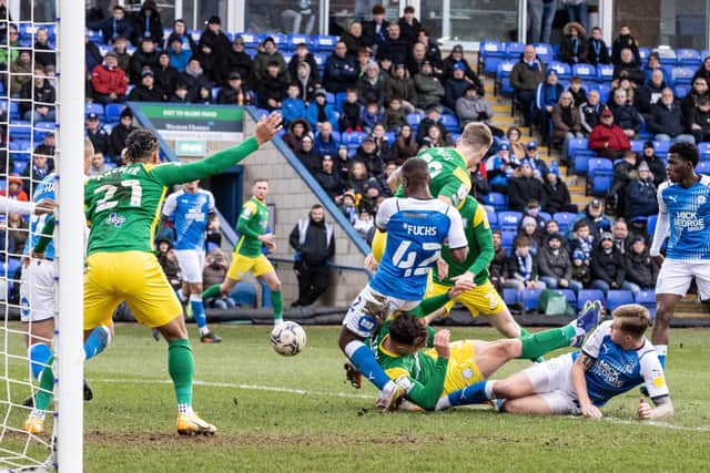 Preston North End try to find a way through following a corner kick