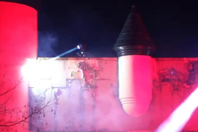The interactive horror show featured a blaze of lasers and spotlights, which explains the mysterious lights reported in the skies over Chorley, Leyland, Euxton, Buckshaw, Coppull and Eccleston between 7pm and 11pm. Pic: Camelot Rises