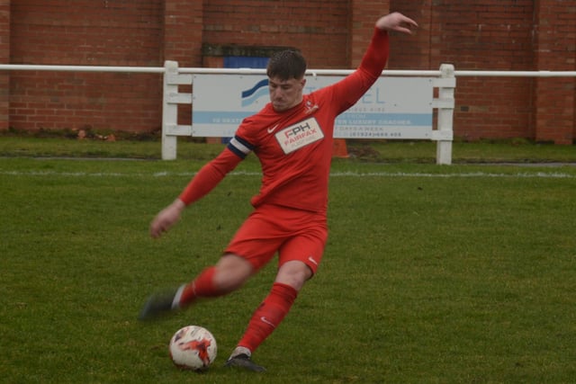 Selby Town captain Rob Gothard clears his lines. Picture: Rob Hare