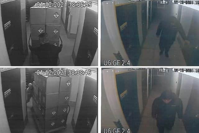 Do you recognise these people? Police want to speak to them in connection with high value burglaries at a commercial premises in Centurion Park, Blackburn. (Credit: Lancashire Police)