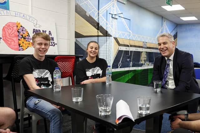 Steve Barclay chats with youngsters on his visit to Deepdale