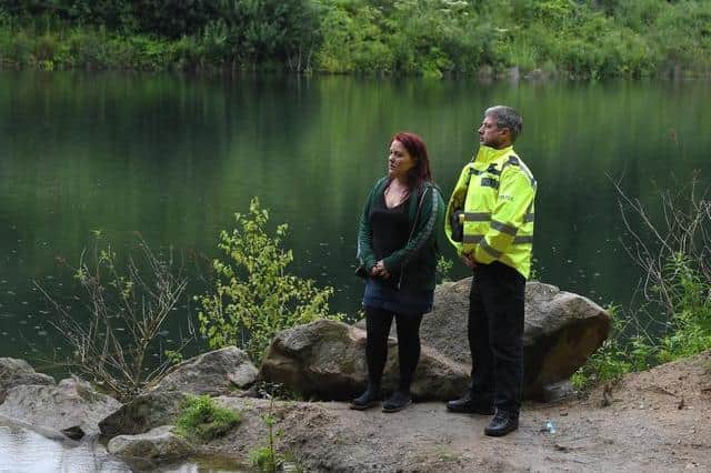 Rebecca Ramsay with PC Christian Seddon at the quarry.