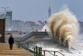 Waves crash on the seafront at Blackpool before Storm Dudley hits the north of England/southern Scotland from Wednesday night into Thursday morning, closely followed by Storm Eunice, which will bring strong winds and the possibility of snow on Friday