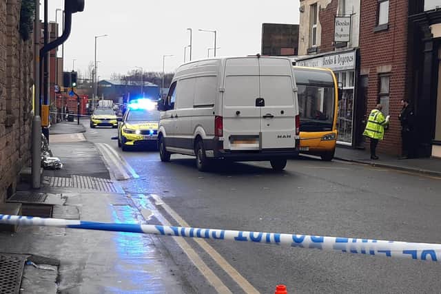Police are at the scene of a crash in Chorley town centre this afternoon (Wednesday, February 16)