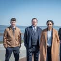 Thomas Law as DC Eddie Martin, Dan Ryan as DI Tony Manning, Marsha Thomason as DS Jenn Townsend, Andrew Dowbiggin as DS James Clarke/"Clarkie", and Erin Shanagher as DS Karen Hobson. Photo by Jed Knight / © Tall Story Pictures 2021