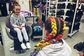 Bryony Parry with her rainbow braids.
