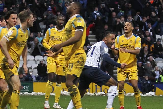 Cameron Archer scores Preston North End's second goal against Reading at Deepdale