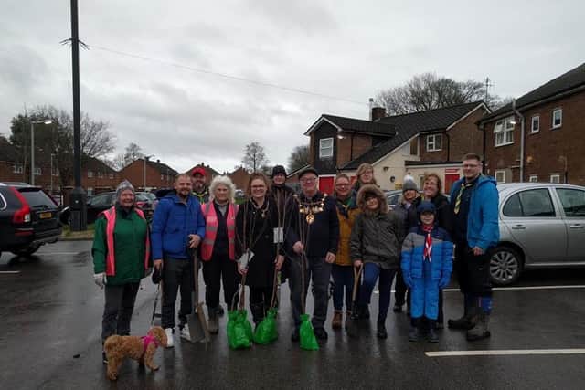 Tree planting helpers including Chorley Mayor and Mayoress.