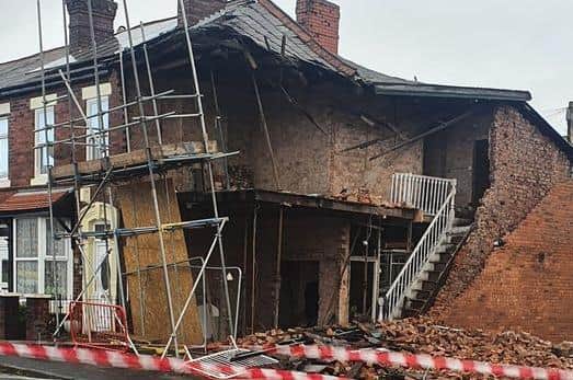 A house undergoing a major renovation in Chorley collapsed as Storm Franklin swept across Lancashire (Photo by Denis Jolly)