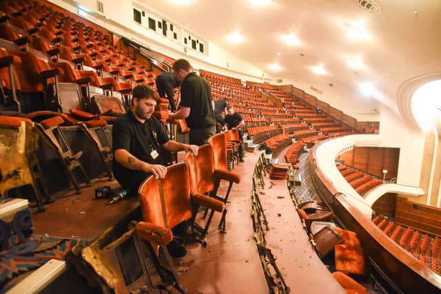Seats in the Blackpool Winter Gardens are being removed, reupholstered, and replaced after 83 years.