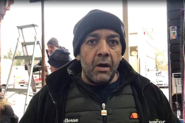 Shop owner Bahdur Khan said his brain "just blanked" when he saw the extent of the damage to his shop. He says it will cost thousands of pounds to repair after a thieves used a van to smash their way through the shuttered entrance
