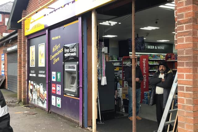 Thieves used a van to smash their way through the shuttered entrance of the Premier shop in Miller Road, Ribbleton, causing extensive structural damage to the shop