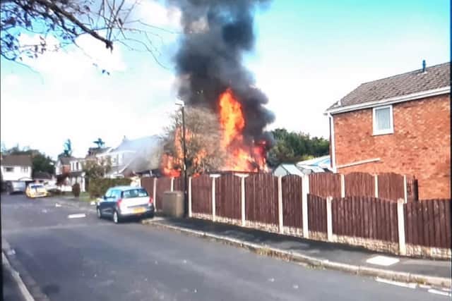 A huge fireball engulfed the semi-detached house in Kirkby Avenue after an explosion.