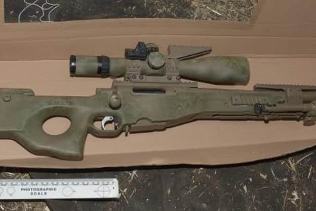 A sniper rifle was recovered from a farmhouse in Kirkby used by the Liverpool gang. Picture from Merseyside Police.