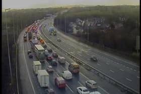 Traffic was temporarily stopped on the M6 after two vehicles collided near Preston, resulting in an oil spill. (Credit: National Highways)