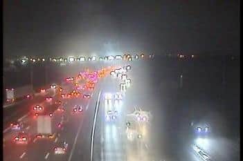 Multiple lanes were closed on the M6 after a "van and car collided" near Preston.