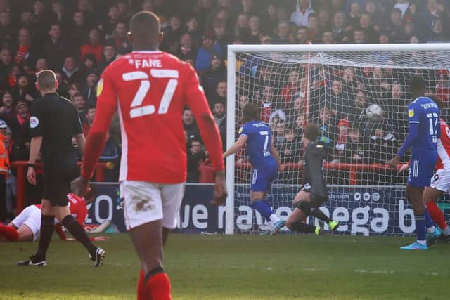 Aaron Wildig heads Morecambe into the lead