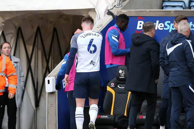Liam Lindsay heads for the tunnel after being sent-off in PNE's 1-1 draw with Coventry