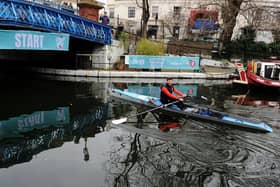 Burnley's Radio 1 DJ and TV reality star Jordan North set off on his epic 100 mile rowing challenge today with foghorn blasts and bagpipes playing.