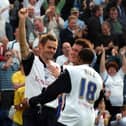 Graham Alexander celebrates with Matt Hill and David Nugent after scoring for PNE from the penalty spot against Sunderland