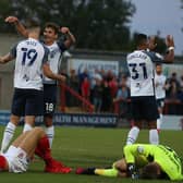 Preston North End striker Emil Riis celebrates scoring against Morecambe in the Carabao Cup