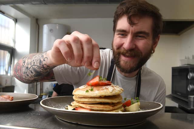 Mike Winder making pancakes at Town House Coffee and Brew Bar