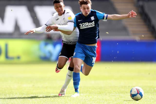PNE skipper Ryan Ledson battles in midfield against Swansea