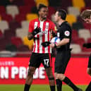 Brentford’s Ivan Toney (left) appeals to officials after the final whistle against Birmingham on Tuesday