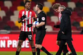 Brentford’s Ivan Toney (left) appeals to officials after the final whistle against Birmingham on Tuesday