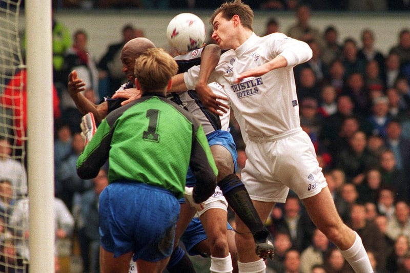 David Wetherall on the attack during Leeds United's Coca Cola Cup semi-final second leg against Birmingham City at Elland Road in March 1996.