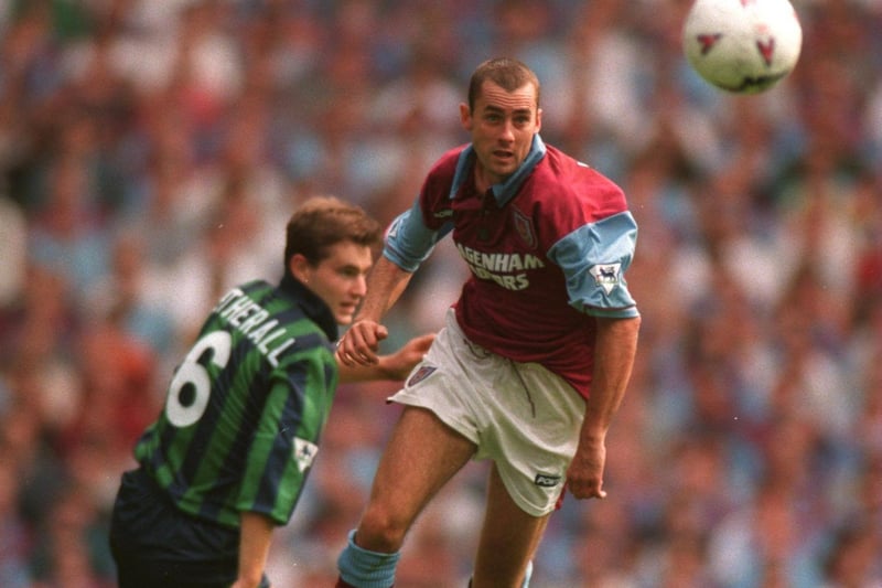 West Ham United's Don Hutchison goes past David Wetherall during the Premiership match at Upton Park in August 1995.