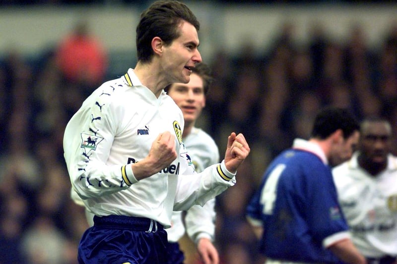 David Wetherall celebrates scoring against Portsmouth in the fourth round of the FA Cup at Fratton Park in January 1999. Leeds won 5-1.