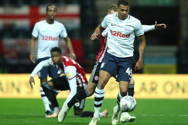 Lukas Nmecha in action for PNE against Brentford