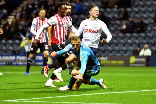 Alan Browne gives Preston North End the lead against Brentford in October 2018