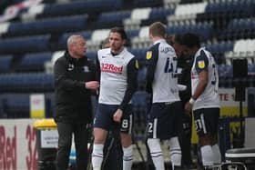 Preston North End interim head coach Frankie McAvoy makes a triple substitution during the defeat to Brentford
