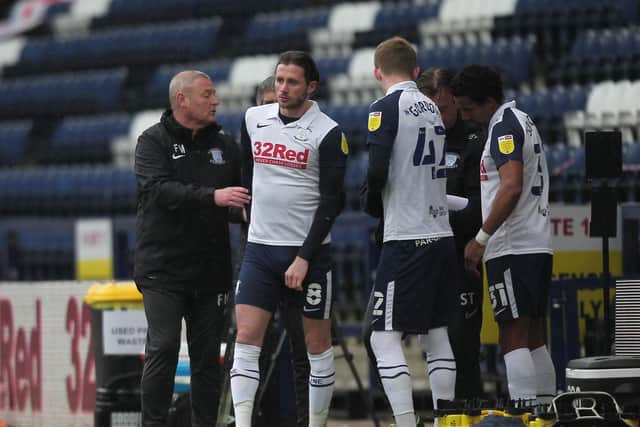 Preston North End interim head coach Frankie McAvoy makes a triple substitution during the defeat to Brentford