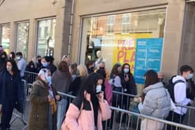 Eager shoppers queuing outside of the Primark store in Fishergate.