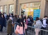 Eager shoppers queuing outside of the Primark store in Fishergate.