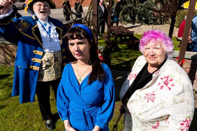 Town crier Peter Taunton, Anna Marie Andrew and South Ribble mayor Jane Bell at the reopening of the Dunkirk Hall pub, Leyland. Photo: Kelvin Stuttard.