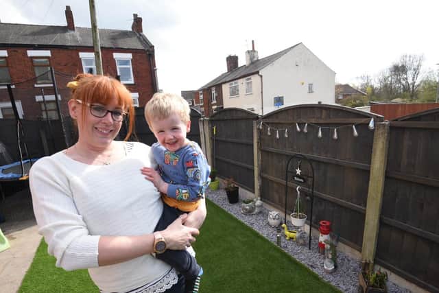 Lorna and son Archie, 3, enjoy their new garden