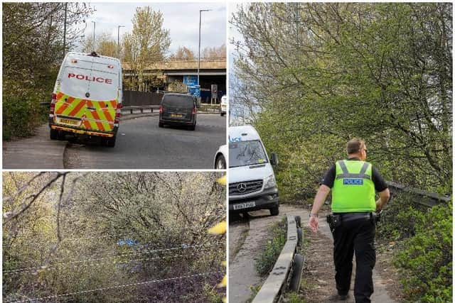 Police have launched an investigation following the grisly discovery of human remains in woodland next to one of Britain's busiest motorway junctions.