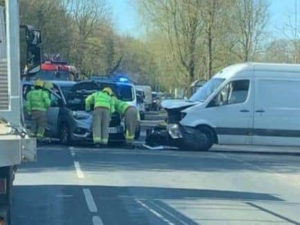 Longridge Road was closed after a Mercedes van and a car collided.