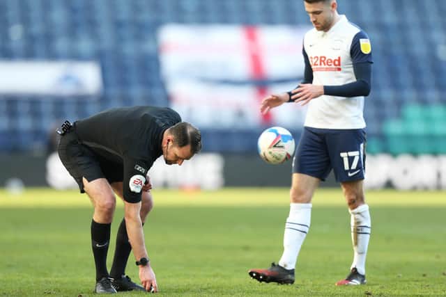 Ben Whiteman prepares to take a free-kick in PNE's win against Huddersfield