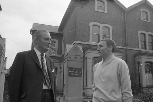 Mr Bob Bolton and Mr Tom Flanagan outside the hostel for young PNE apprentices