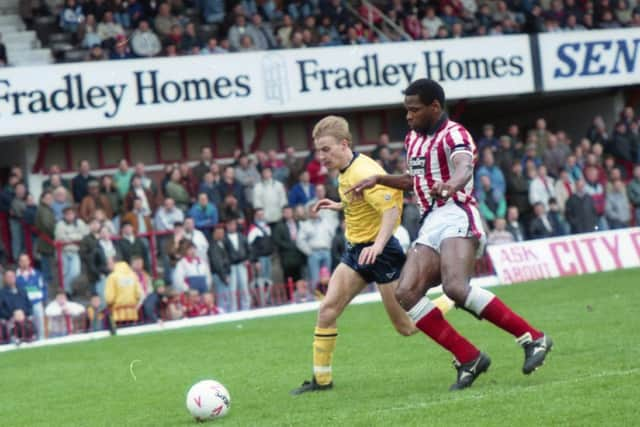 PNE striker Graham Shaw chases a pass against his former club Stoke