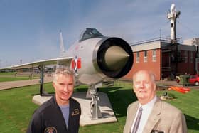 Keith Hartley with former test pilot Johnny Squiers  at the unveiling of a refurbished Lightning in 1999